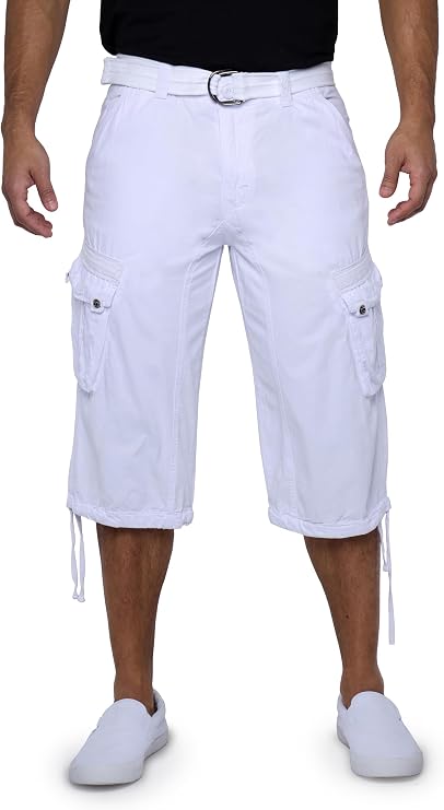 X RAY Men's Belted Long Cargo Shorts for Men, Below Knee Length Mens Cargo Shorts, 3/4 Pants (Big and Tall Shorts for Men)