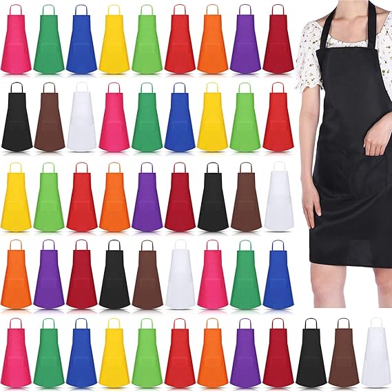 Handepo 36 Pack Bib Aprons Bulk for Women with Pockets, Cotton Kitchen Aprons, 12 Colors