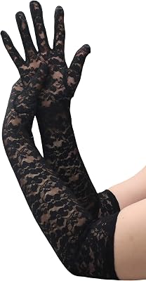 ATHX Lace Opera Tea Party Gloves for Women 19 Length Elegant Floral Bridal Wedding Prom Long Gloves Costume Accessories