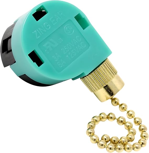 ZE-268S6 3 Speed 4 Wire Pull Chain Fan Switch Replacement Repair Kit 3 Way 4 Position Rotary Motor Controller 3A250VAC 6A125VAC For Ceiling Fans, Basket Fans, Floor Fans, Appliances - Brass