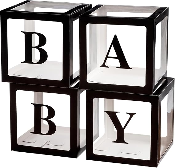 Voircoloria Baby Boxes with Letters for Baby Shower Decorations with 4 Balloon Boxes for Gender Reveal Halloween Decorations(Black)