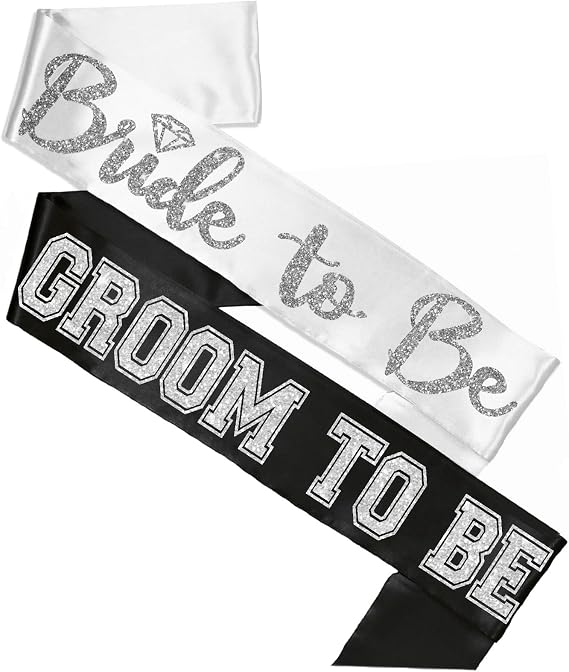 RhinestoneSash Bride and Groom Sash Set - Bridal Grade Satin Sashes - Rehearsal Dinner Decorations