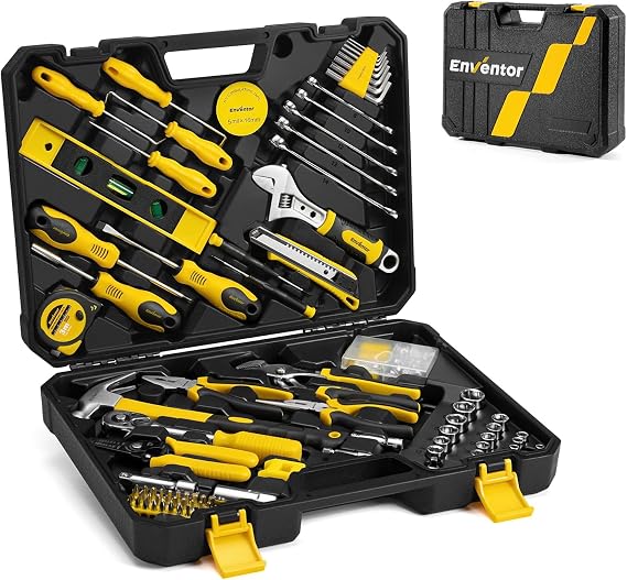 Enventor Tool Set, Home Repair, Tool Box, Tool Set, Everyday Tool Kit, Motorcycle, Bicycle, Convenient Storage Case Included, Repair Tool Set, Car Maintenance, Furniture Assembly, DIY Set, 231 Pieces | 精密ドライバー、六角レンチ、ペンチ、レンチ、ハンマー、メジャー、カッター、木工用穴あけ工具を収録