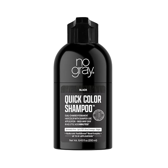 No Gray Quick Permanent Hair Color Shampoo, Black, 8.45 oz