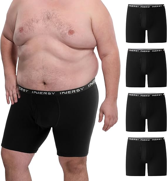 INNERSY Men's Big and Tall Boxer Briefs Cotton Moisture Wicking Underwear 4-Pack