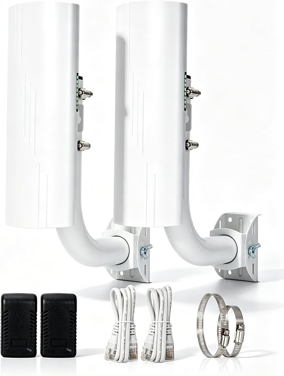 Wireless Outdoor Point to Point Bridge, 5KM Long Range 5.8GHz WiFi Bridge Extend Network to Barn & Security Camera System, IP66 Weatherproof with 14dBi MIMO Antenna Compatible with Starlink