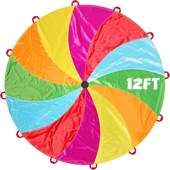 NARMAY Kids Play Parachute, 12ft Rotating Rainbow Parachute with 12 Handles