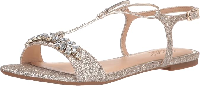 Jewel Badgley Mischka Women's Ornamented Sandal Heeled, Gold Glitter, 9.5