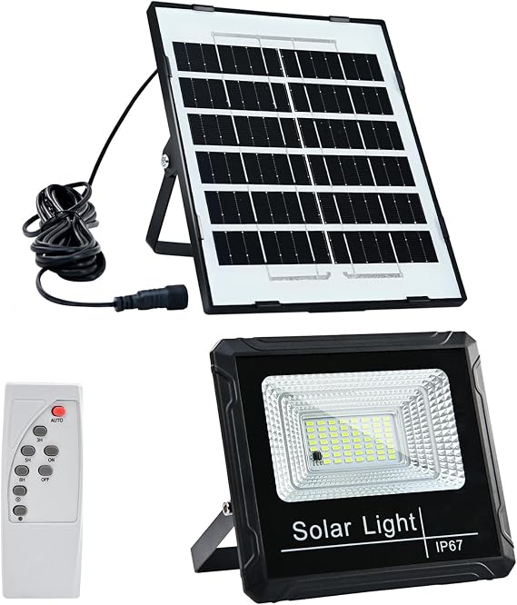 Solar Flood Lights Outdoor Waterproof - IP67 Security Floodlight Dusk to Dawn Auto On/Off, 6500K Solar Powered Lights Outside with Remote Control for Wall Porch, Patio, Backyard, Garden, Barn, Shed