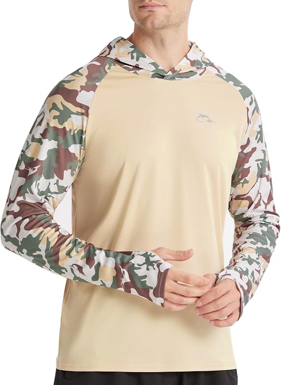 FISHEAL Men's Performance Fishing Hoodie Shirt with Thumbholes - UPF 50 Sun Protection Camo Long Sleeve Shirts Quick-Dry