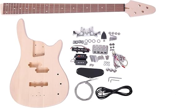 I-4 DIY Electric Bass Guitar Kits,Basswood body,Maple Neck and Rosewood Fingerboard,All Components Included,Natural