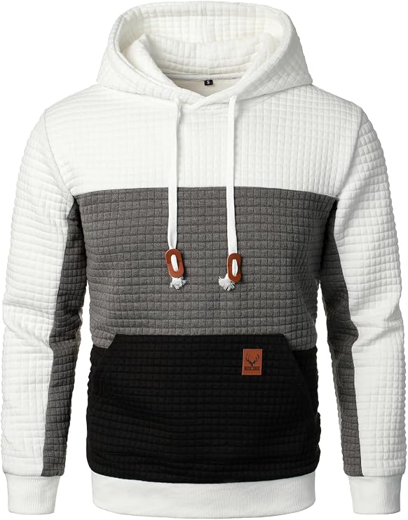HOOD CREW Men’s Hoodie Contrast Color Sweatshirt Long Sleeve Jacquard Pullover with Pocket