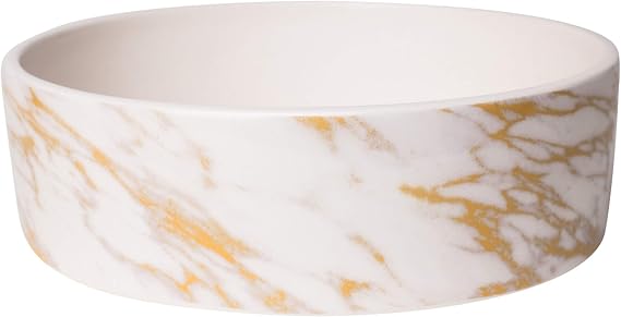Ceramic Bowl for Dogs, Cats and Pets, Stylish Daze Design, Heavyweight and Non Slip, Skid Free, Chew Proof, Durable, Microwave and Dishwasher Safe (Medium, Gold Marble)