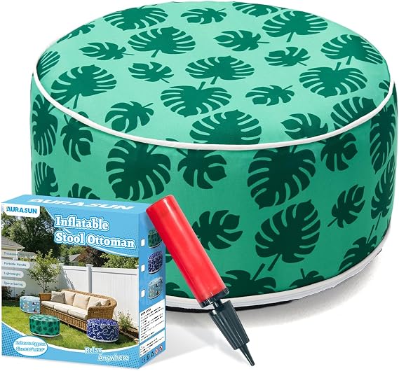 AURASUN Inflatable Ottoman Footrest Stool, Green