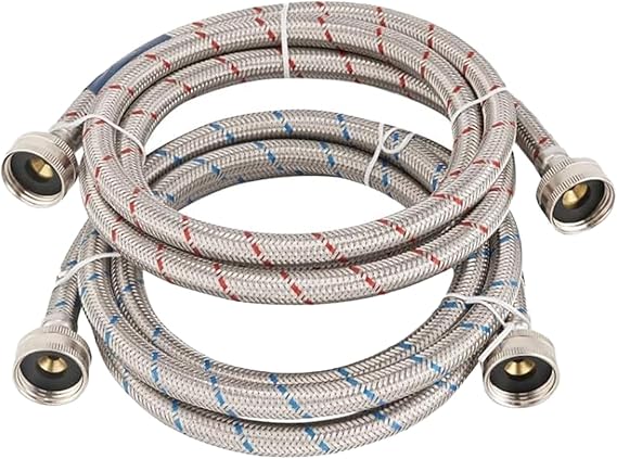 6FT Stainless Steel Washing Machine Hoses, Red and Blue Braid Washer Hoses,Burst Hot and Cold Braid Water Supply Hoses with 3/4'' Standard Interface fit for ALL Washer