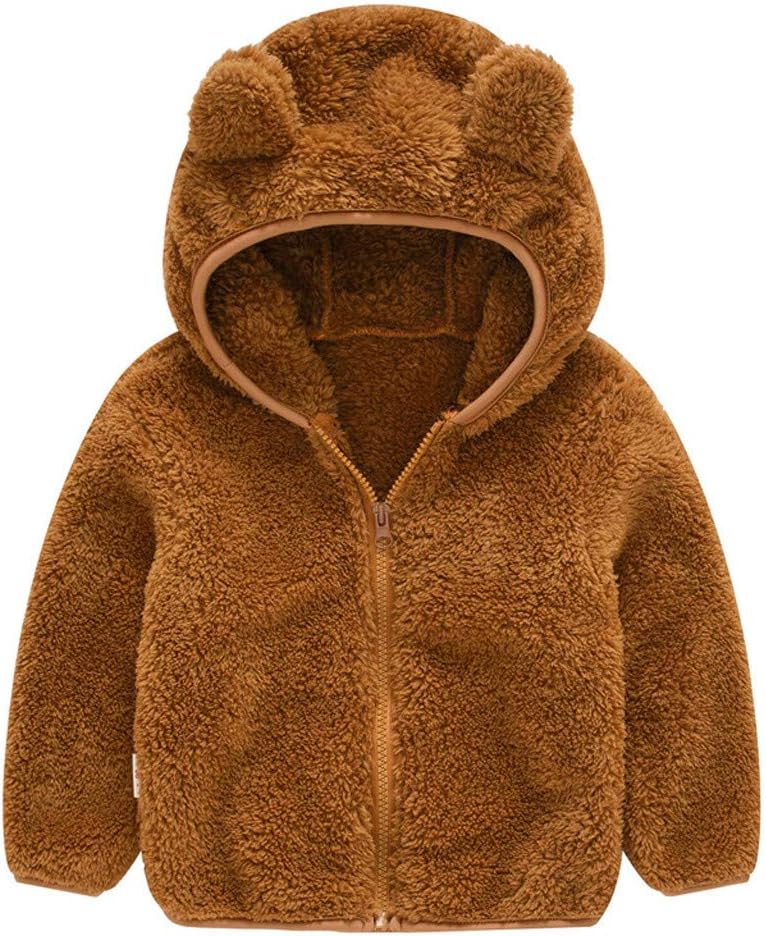 Toddler Baby Boys Girls Hooded Jacket Wool Zipper Hoodies Cute Bear Ear Winter Warm Solid Coat Fuzzy Thick Clothes Brown, 2-3 Years