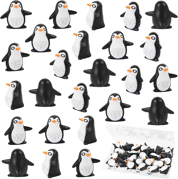 25pcs Resin Tiny Penguin Statue Cute Mini Penguin Resin Tiny Animals Figurines Cute Black Penguin Cupcake Toppers with box for Garden Landscape Home Decor Cake Decoration DIY Crafts