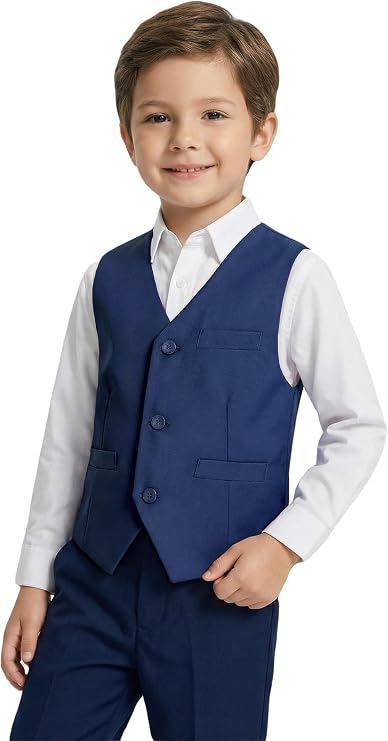 Boys Formal Suit Vest Kids 3 Button Toddler Vests Adjustable Waist