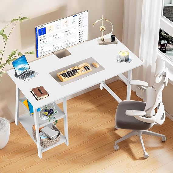 Computer Desk with 2 Shelves,120x55x75cm Small Computer Desk, Home Office Work Table, Study Writing Table for Workers and Students, White