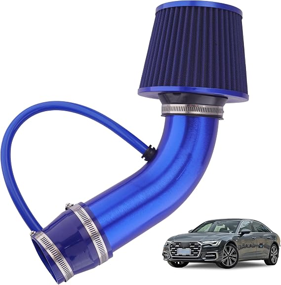 Universal Cold Air Intake Kit 3" 76mm Cone Alumimum Air Filter Car Induction Kit for Cars Mods and Racing Performance Air Filter Enhancements，Air Purifier Filter for My Car (Blue)