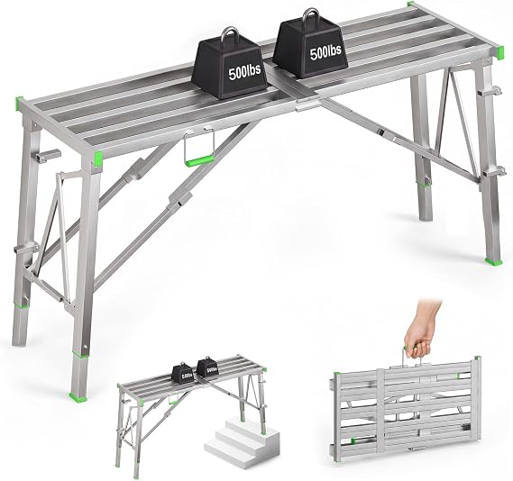 Adjustable Work Platform 1000LBS Folding Scaffolding Bench