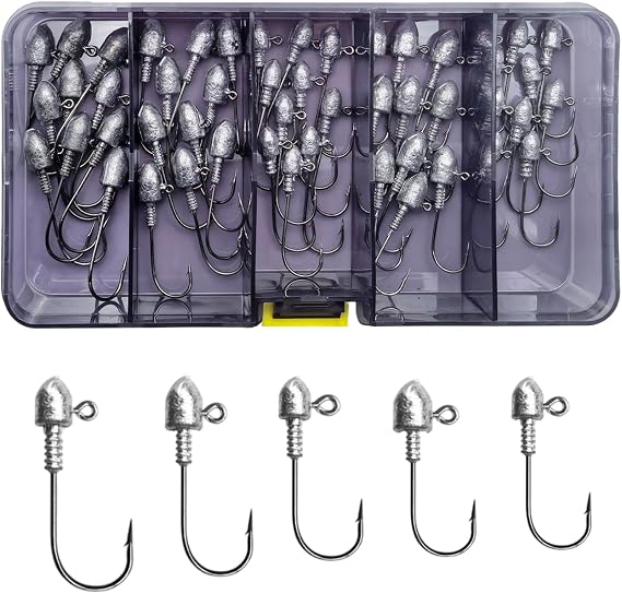 MASTERPRO 50pcs Bass Jig Head Kit 1/0 2/0 3/0 1/8oz 1/4oz Fishing Jigheads for Soft Plastics Largemouth Smallmouth Bass