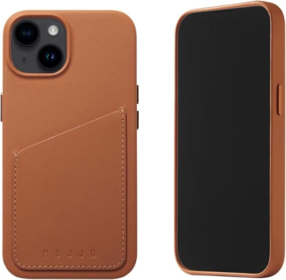 Mujjo Leather Wallet Phone Case - Fits iPhones 14 and 13 - MagSafe Compatible - Premium European Leather Case with Card Pocket - Enhanced Phone & Camera Lens Protection - Slim Profile