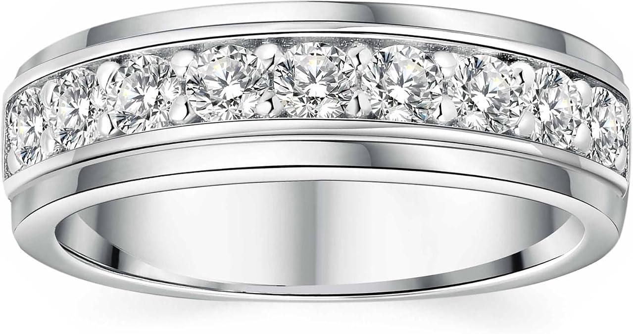 Men 1ct CZ Band 14K White & Yellow Two-Tone Gold Plated Ring Size