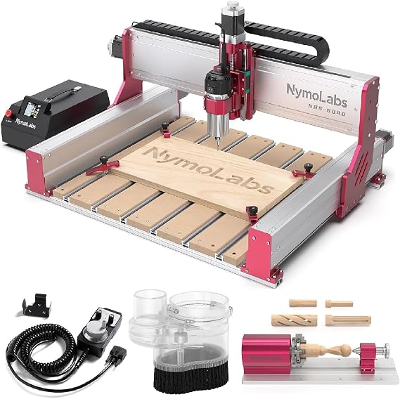NBS-6040 CNC Router Machine + 4th Axis Rotary Module Kit + 5 Axis CNC MPG Handwheel Controller + Dust Shoe