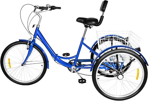 24" Foldable Adult Tricycle, 7 Speed 3 Wheels Adult Trike Tricycle Bike With Basket for Seniors Adults Men and Women Shopping, Outdoor Sports, Adjustable Height