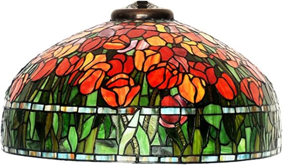 Dragonfly Wisteria Rose Tulip Lily Tiffany Stained Glass Lamp Shade Replacement For Table Lamp Floor Lamp Ceiling Pendant Light Colourful Glass Lampshade Only W20 Xh10 (Tulip)