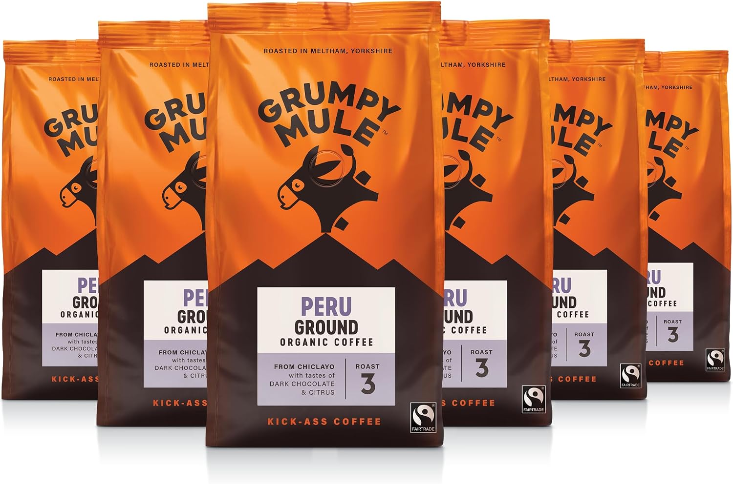 Grumpy Mule Peru Café Feminino Organic Ground Coffee with notes of Dark Chocolate and Citrus 200g Pack of 6 - Total 1.2kg