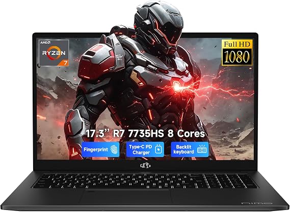NIMO 17.3" Light-Gaming-Laptop, 8 Cores AMD Ryzen 7 32GB DDR5 5600MHz 1TB SSD (Beat i7 12650H up to 4.75GHz) Radeon 680M, FHD 100W Fast PD Backlit Keyboard AI Content Creators & Student