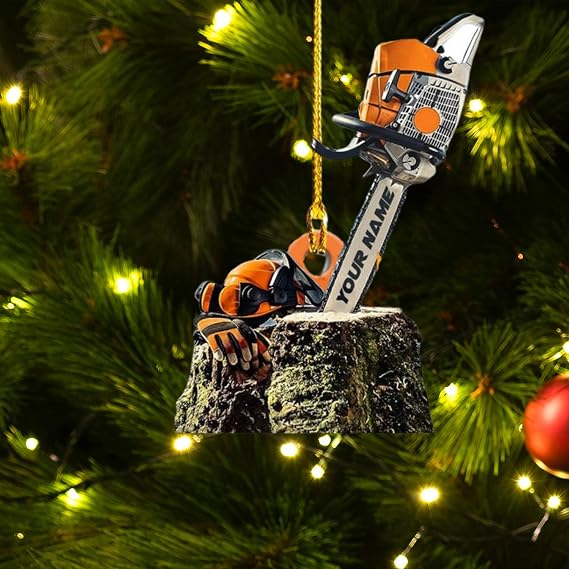 Personalized Arborist Ornament, Custom Chainsaw Tree Decoration, Holiday Keepsake Gift for Tree Climbers, Lumberjacks, Forestry Workers, Gardeners, Outdoor Lovers, Woodcutting Enthusiasts (CSO2)