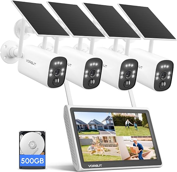 Outdoor Security Camera Solar 4 Units with Monitor 2.4Ghz/5Ghz Compatible Surveillance Camera Solar No Power Supply Required No Installation Required 4 Million Pixels Wireless Security Camera