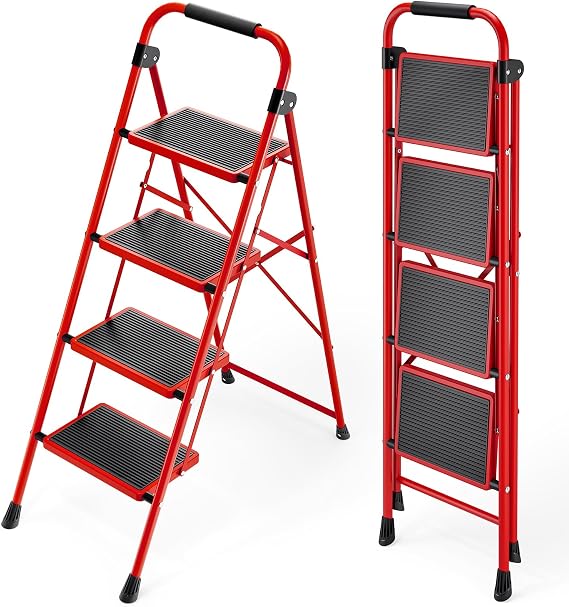 KINGRACK Step Ladder, 4 Step Folding Ladder with Handrails