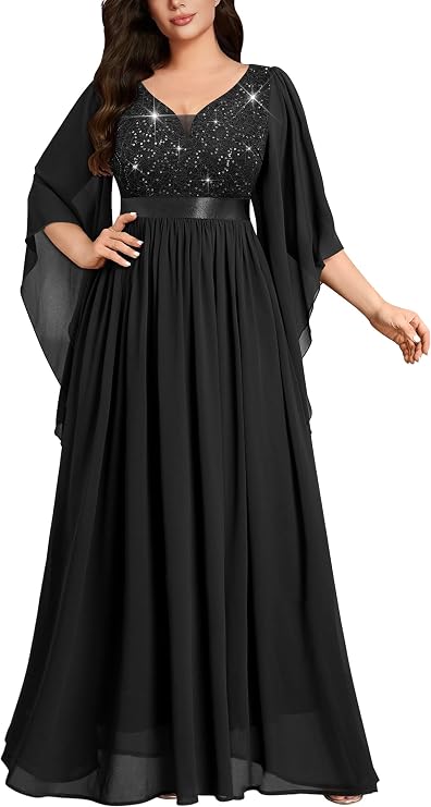MISSMAY Women's Plus Size Formal Gowns Cape Mother of Bride Wedding Dresses