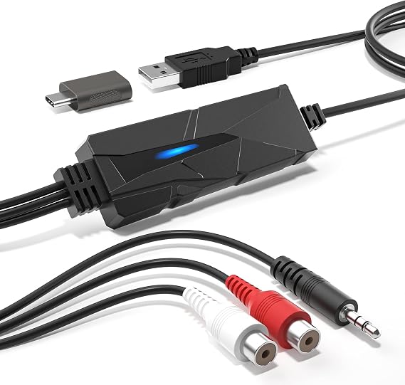 DriverGenius AudioXfer Series | USB A/C Audio Capture Card Device | Convert Analog Cassette Audio to Digital MP3 with 3.5mm/RCA Inputs | Compatible with PC, Mac & Linux (AV202-B, 1-Pack)