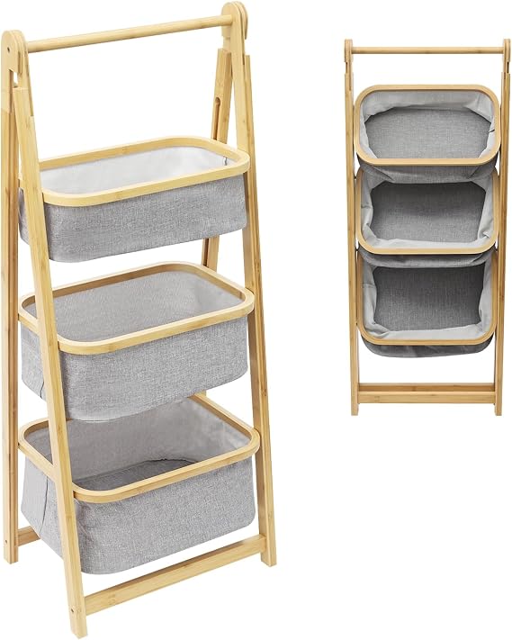3 Tier Portable Laundry Hamper Floor Stand Organizer Rack Laundry Sorter Basket for Bedroom, Bathroom, Toilets, Laundry Rooms