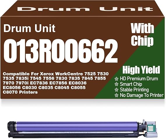 013R00662 Compatible Drum Unit for Xerox WorkCentre 7525 7530 7535 7545 7556 7830 7835 7845 7855 7970 C8030 C8035 C8045 C8055 C8070 Printers High Yield Work,013R00662-Black