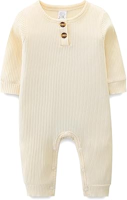 Unisex Newborn Clothes 0-12 Months Long Sleeve Snaps up Solid Ribbed Knit Baby Outfits