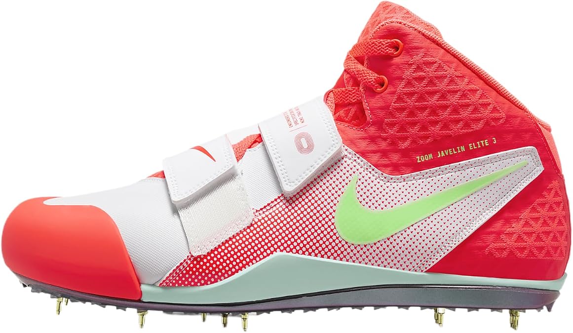Nike Zoom Javelin Elite 3 Track & Field Throwing Spikes (FZ9626-100, White/Hyper Orange/Lime Blast/Bright Crimson) Size 7.5
