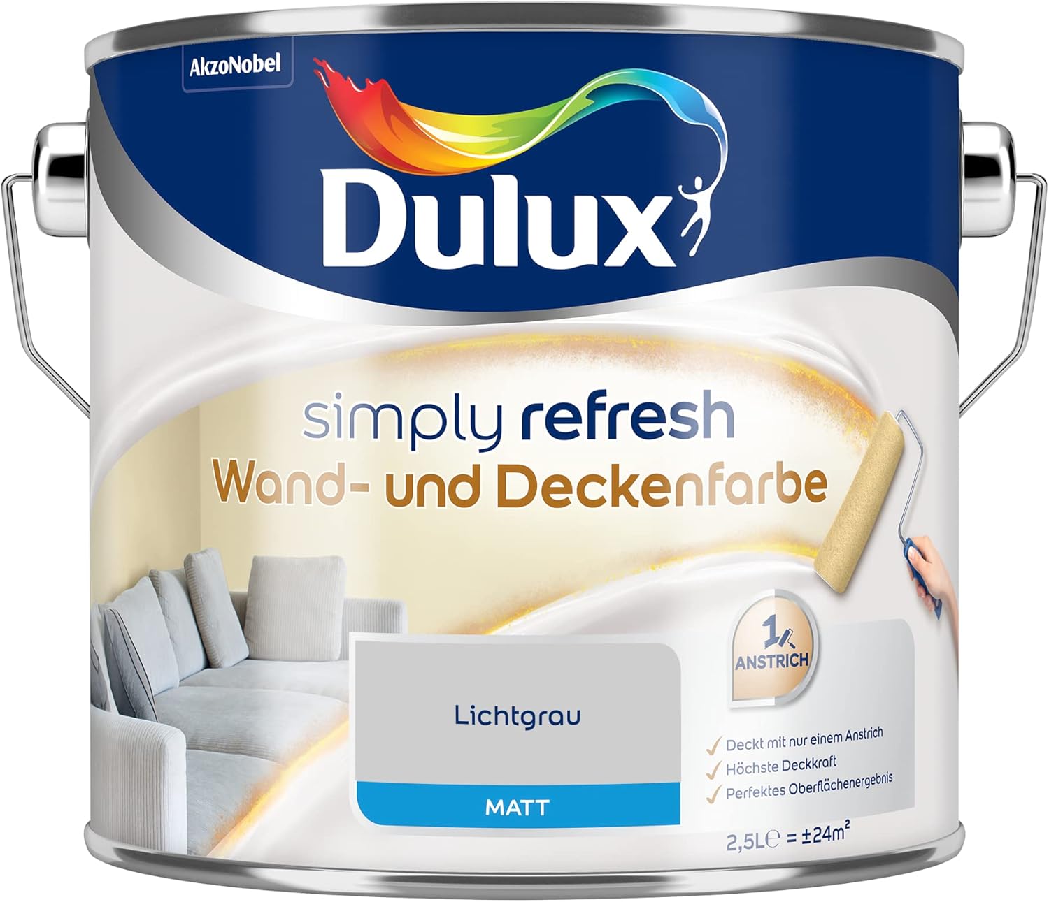 Dulux Simply Refresh Wall and Ceiling Paint - Light Grey - 2.5 Litres - Refreshing, Durable Interior Paint for a Beautiful Home