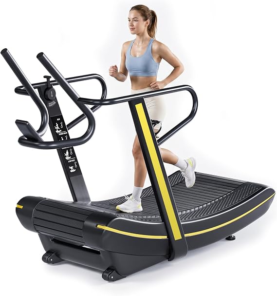 Manual Curved Treadmill, Curved Manual Treadmill with 8-Level Resistance, LCD Display, Handlebar, Non-Electric Motorless Fitness Equipment for Home & Gym, Cardio & Anaerobic Training