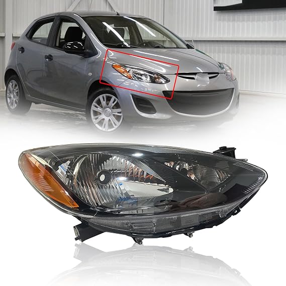 Headlight Assembly Compatible with 2011 2012 2013 2014 Mazda 2 Halogen Headlamp w/o Bulbs (Passenger Right Side)