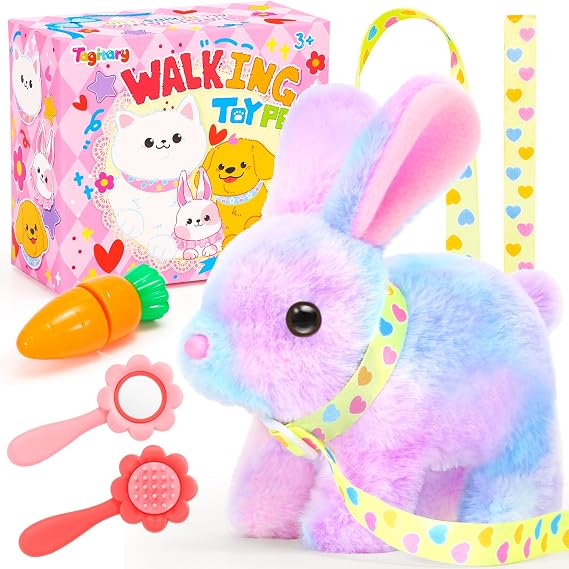 Tagitary Easter Plush Toys Hopping Bunny Stuffed Animal with Sounds,Wiggling Ears,Jumping,Twitching Mouth and Nose,Easter Basket Stuffers Decor School Prize Birthday Gift for Kids