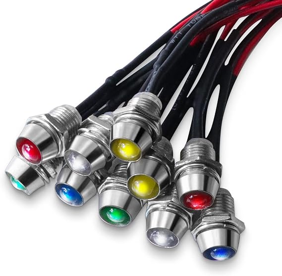 10PCS Car Boat LED Indicator Light 12V 8mm Pilot Dash Panel Warning Single Lamp