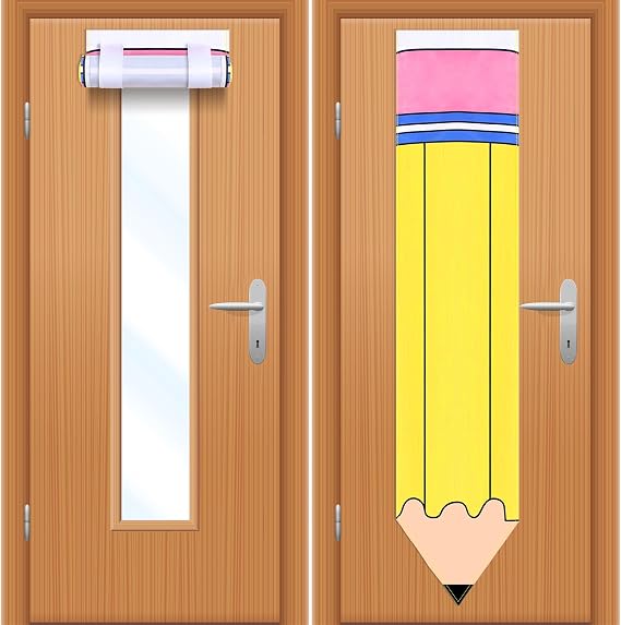 SmoothNovelty 2 Pcs Classroom Door Window Cover Pencil Curtains Decoration