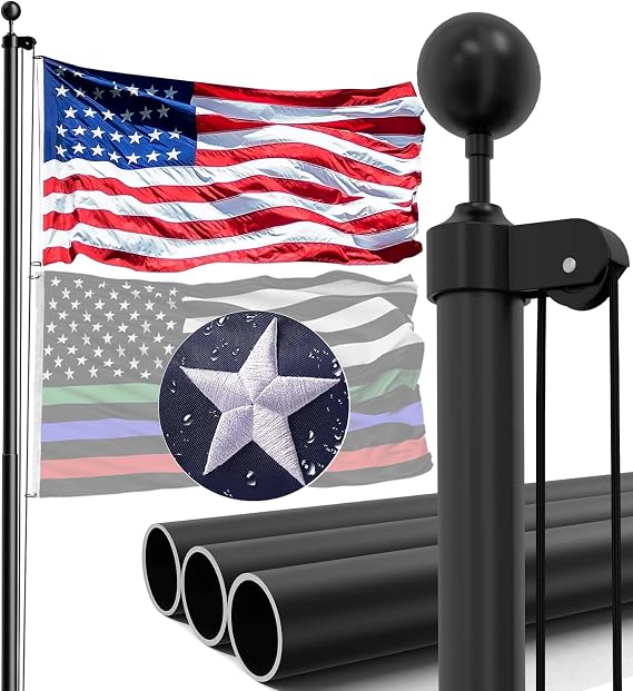 30FT Heavy Duty Flag Pole for Outside House – 13-Gauge Extra-Thick Aluminum Flagpole, Complete Set with USA Flag & All Hardware to Fly Two Flags – Great for Patriotic Displays & Gift Giving