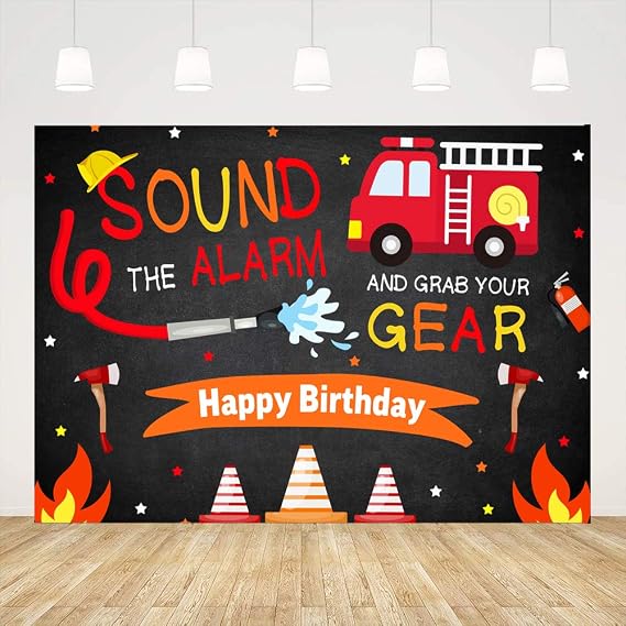 Ticuenicoa Fireman Birthday Backdrop for Boys - Firefighter Happy Birthday Background with Firetruck - 5x3ft